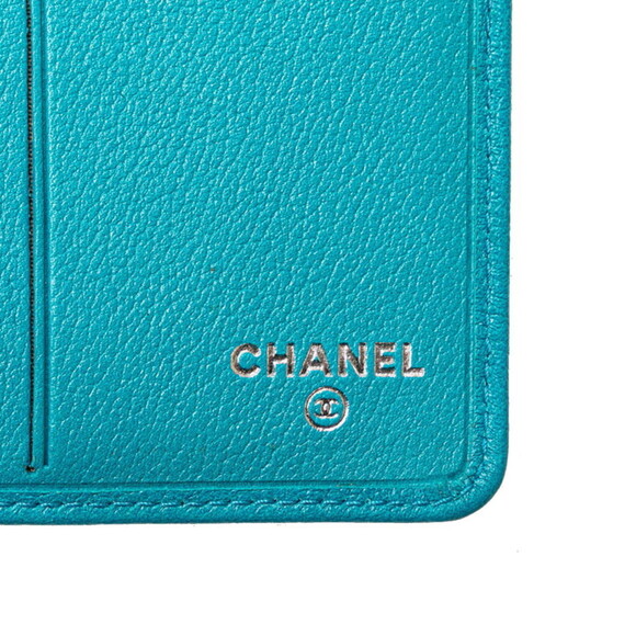 CHANEL Authentic Blue Lambskin Leather Logo Wallet - Picture 10 of 14